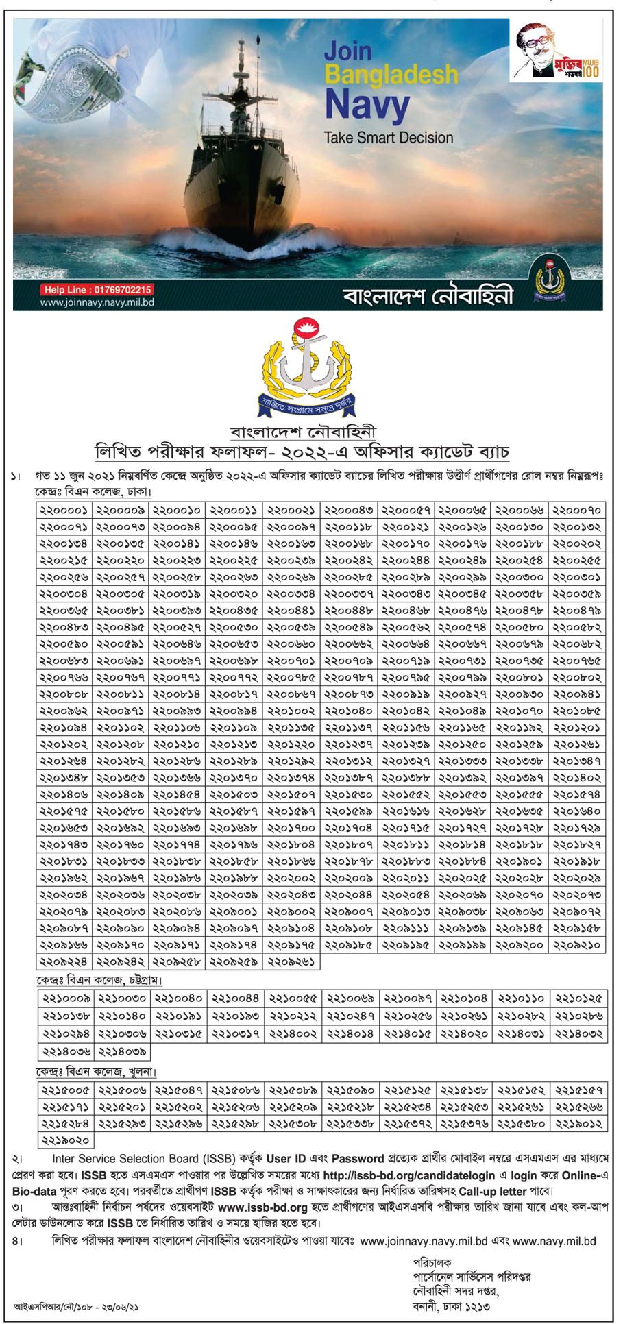 Bangladesh Navy job Exam result published 2021 www.navy.mil.gov.bd